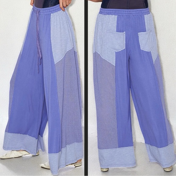 POL Pants - POL Periwinkle Blue & Light Purple Drawstring Wide Leg Palazzo Pants Medium NWT